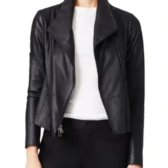 Vince Black Scuba Leather Jacket for Women - Picture 1 of 12